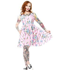 NWT Sourpuss Pink Sweets Carousel Roses Striped Floral Rockabilly Dress-Small